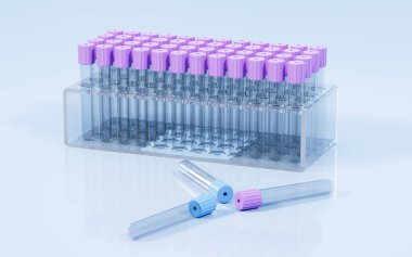 Laboratuvardaki vakum örneği kabı, ilaç konsepti, üç boyutlu tasarım. Dijital çizim.