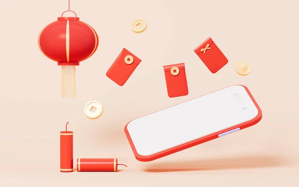 Красная Эмблема Мобильный Телефон Красная Эмблема Новогодняя Тема Рендеринг Цифровой — стоковое фото