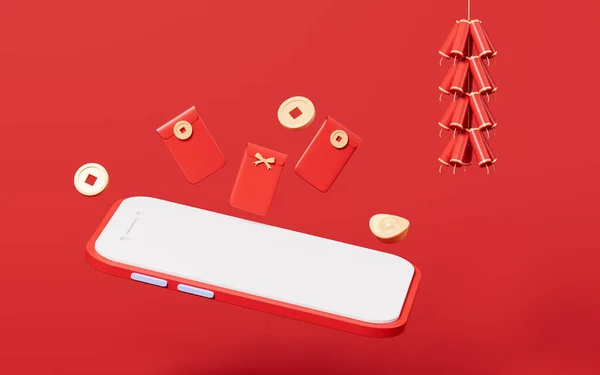 Sobre Rojo Teléfono Móvil Sobre Rojo Electrónico Tema Año Nuevo — Foto de Stock