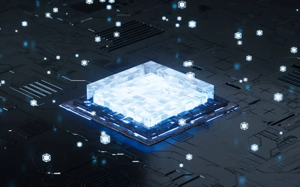 Chips Eletrônicos Placas Circuito Ciência Tecnologia Materiais Renderização Desenho Digital — Fotografia de Stock