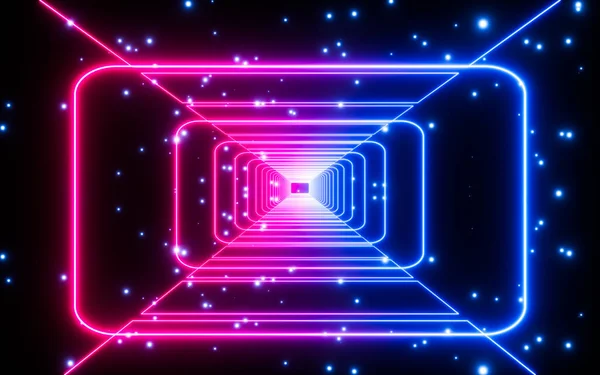 Gloeiende Neon Tunnel Achtergrond Rendering Digitale Tekening — Stockfoto