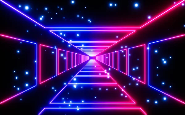 Glowing Neon Tunnel Background Rendering Digital Drawing — Stock Photo, Image