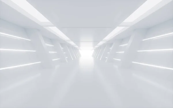 Vit Abstrakt Tunnel Med Glödande Neonlinjer Återgivning Digital Ritning — Stockfoto