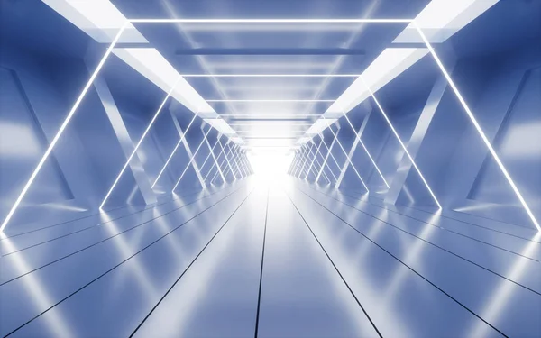 Túnel Abstrato Azul Com Linhas Néon Renderização Desenho Digital — Fotografia de Stock