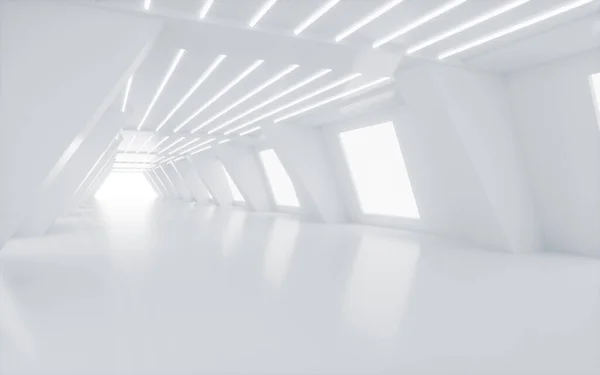 Túnel Abstracto Blanco Con Líneas Neón Brillantes Representación Dibujo Digital —  Fotos de Stock