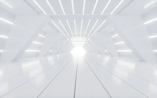 Белый Абстрактный Тоннель Светящимися Неоновыми Линиями Рендеринг Цифровой Рисунок — стоковое фото