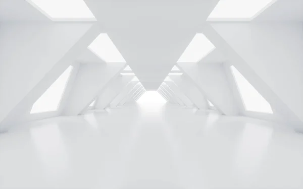 Bílý Abstraktní Tunel Zářícími Neonovými Liniemi Vykreslování Digitální Kresba — Stock fotografie
