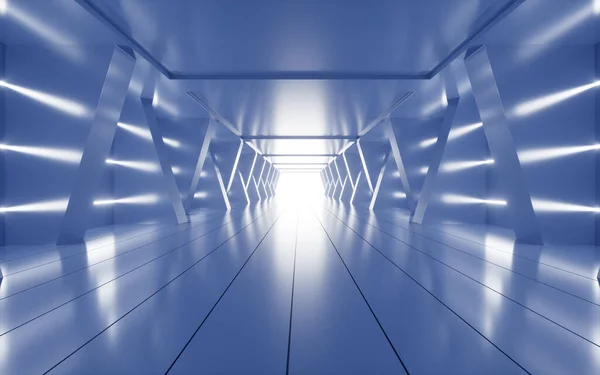 Niebieski Abstrakcyjny Tunel Neonami Renderowanie Rysunek Cyfrowy — Zdjęcie stockowe