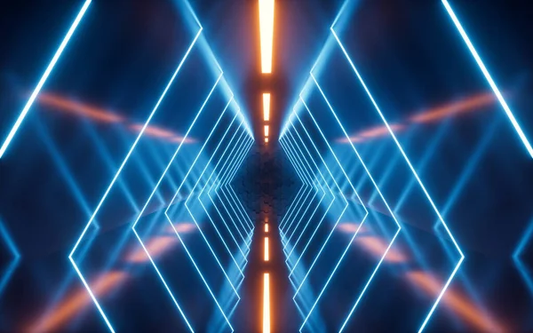 Túnel Néon Brilhante Linhas Neon Abstratas Fundo Ficção Científica Renderização — Fotografia de Stock