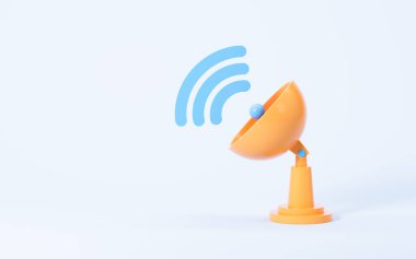 Mavi arkaplandaki çizgi film sinyal alıcısı, 3 boyutlu görüntüleme. Dijital çizim.