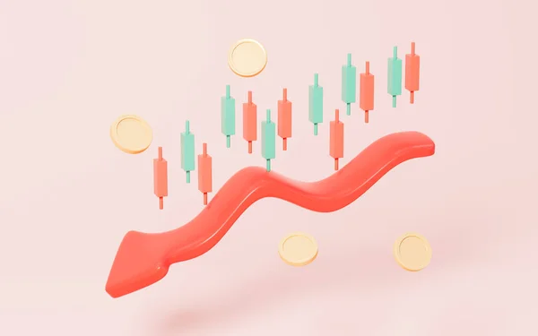 Declining Stock Market Descent Arrow Pink Background Rendering Digital Drawing — Stock Photo, Image