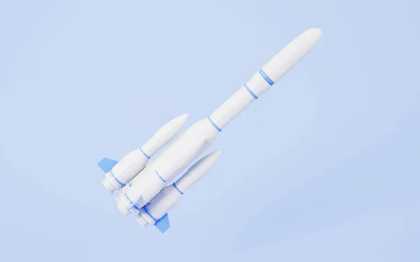 青い背景のロケット 3Dレンダリング デジタルドローイング — ストック写真