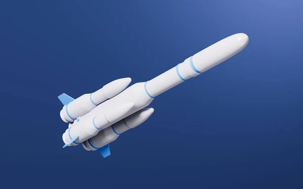 Egy Rakéta Kék Háttérben Renderelés Digitális Rajz — Stock Fotó