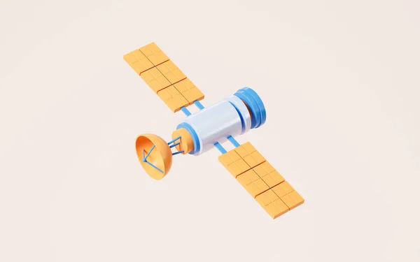 Egy Műhold Sárga Háttérben Renderelés Digitális Rajz — Stock Fotó