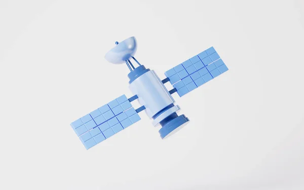 Ένας Δορυφόρος Στο Λευκό Φόντο Απόδοση Ψηφιακό Σχέδιο — Φωτογραφία Αρχείου