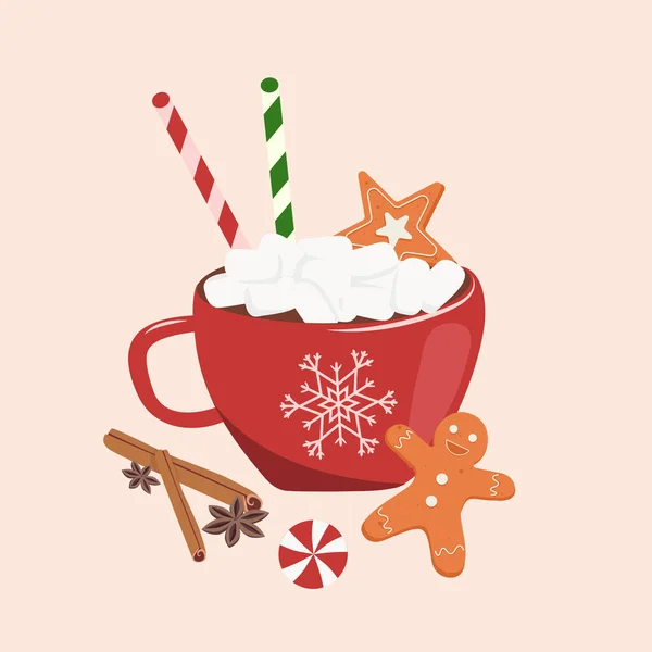 Різдвяний Гарячий Шоколад Вершками Коктейлями — стоковий вектор