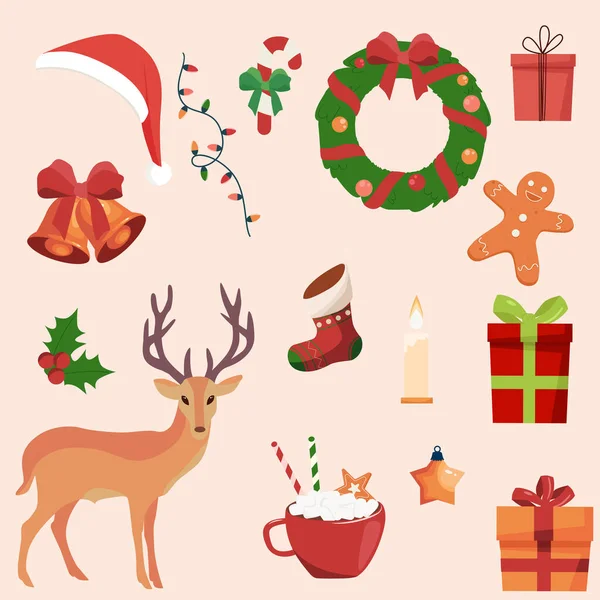 Tatil tasarımı için Noel unsurları. Yılbaşı çizimleri