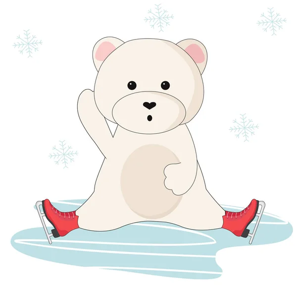 Patinador Gelo Urso Com Flocos Neve Sentado Depois Cair —  Vetores de Stock
