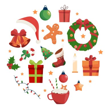 Çizgi film Noel unsurları hazır. Vektör elementlerinin yeni yıl koleksiyonu