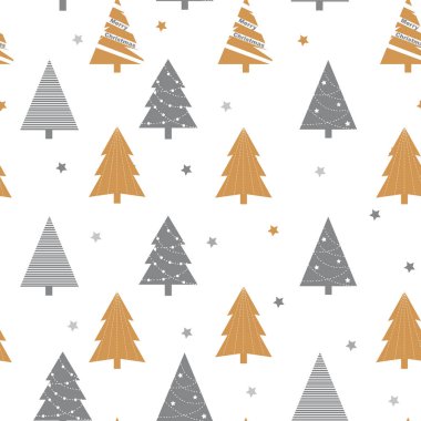 Gri ve altın rengi Noel ağaçları ve yıldızlarıyla kusursuz bir tatil.