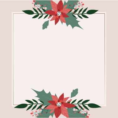 Noel tebrik kartı şablonu ile Noel çiçekleri dalı