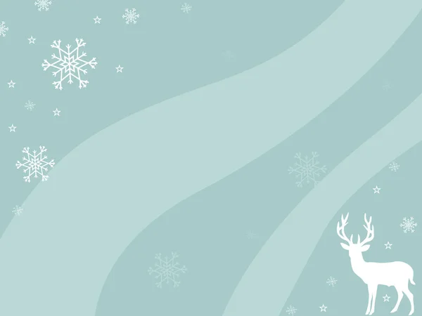 Christmas Card Blue Template White Snowflakes White Deer — Stock Vector