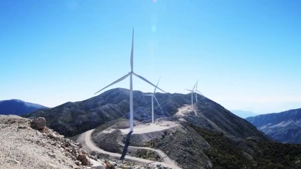 Row Wind Turbines Wind Farm Situated Mountain Top — Stock Video