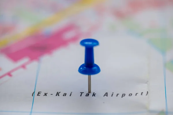 Térkép Helye Kai Tak Repülőtér Hong Kong Kína Jelölt Kék — Stock Fotó