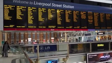 London. UK-01.04.2023. Interior of Liverpool Street train station during industrial strike action which reduced the service with few people traveling during the rush hour.