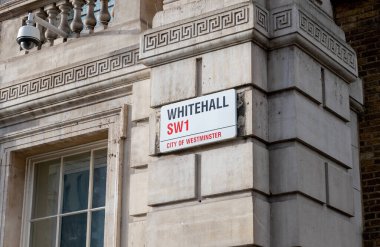 London. UK- 01.08.2023. The street sign for Whitehall in Westminster, where a number of government offices are situated.