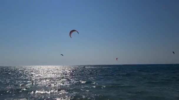 Lefkada Adası Yunanistan 2023 Uçurtmacı Denizde Eğleniyor Akrobatik Atlayışlar Yapıyor — Stok video