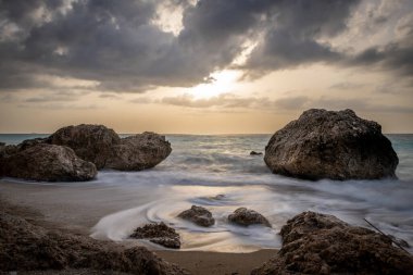 Kavalikefta Sahili, Kalamitsi Köyü, Lefkada, Yunanistan.