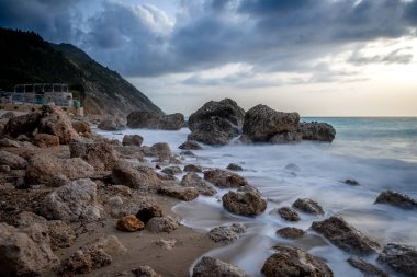 Kavalikefta Sahili, Kalamitsi Köyü, Lefkada, Yunanistan.