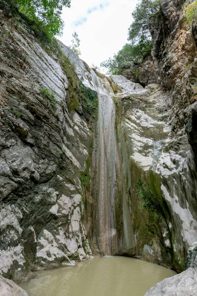 stock image The Nydri Waterfall during the dry season with little water falling. Lefkada island. Greece.