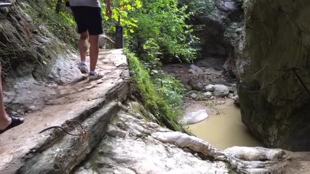 ルフェルナ島 ギリシャ 2023 ナイドリ滝への川トレイルでトレッキングする観光客 — ストック動画
