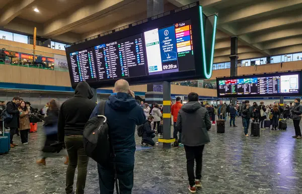 London 2024 Interior View Euston Station Passengers Checking Display Board Royalty Free Stock Images