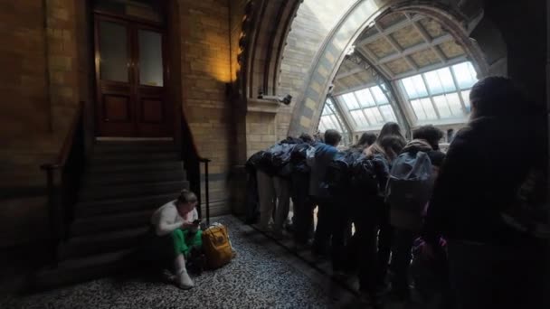 London 2024 Eine Gruppe Von Schulkindern Oberen Teil Des Naturkundemuseums — Stockvideo