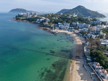 Stanly Main Beach 'in genel hava manzarası. Hong Kong Adası, Hong Kong.