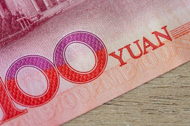 Macro, Çin Halk Cumhuriyeti 'nin para birimi olan Yuan sözcüğünü bir banknotta kapatıyoruz..