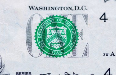 Londra. UK- 04.25.2025. Hazine Bakanlığı 'nın bir dolarlık banknottaki sembolü..