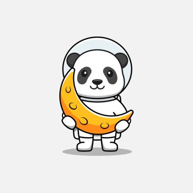 Ay taşıyan astronot kıyafeti giyen şirin panda.