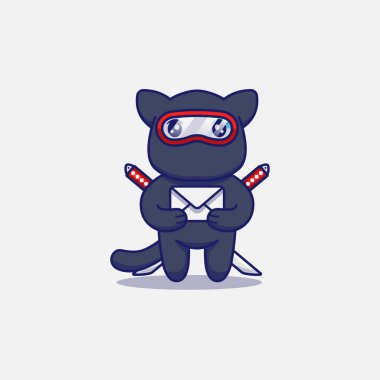Zarf taşıyan sevimli ninja kedi.