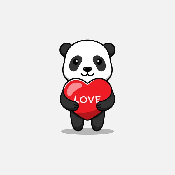 Niedlicher Panda Umarmt Liebesballon — Stockvektor