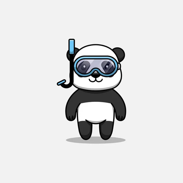 Mignon Panda Portant Des Lunettes Plongée — Image vectorielle