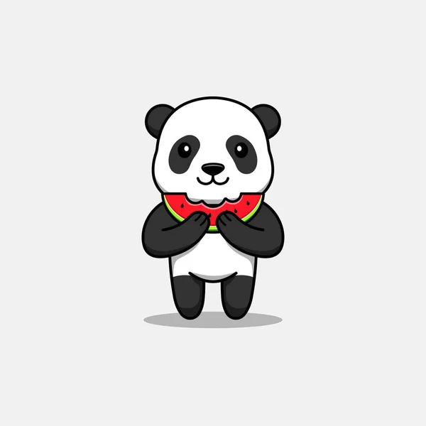 Mignon Panda Manger Pastèque Fraîche — Image vectorielle