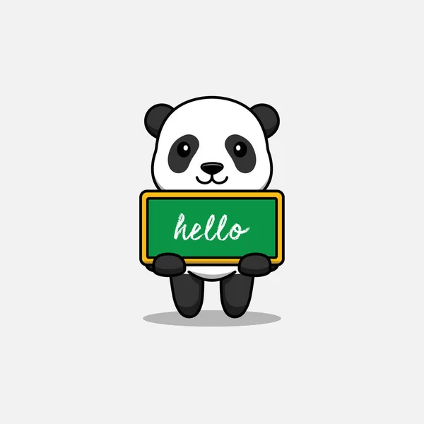 Niedlicher Panda Trägt Ein Kreidebrett Das Hallo Sagt — Stockvektor