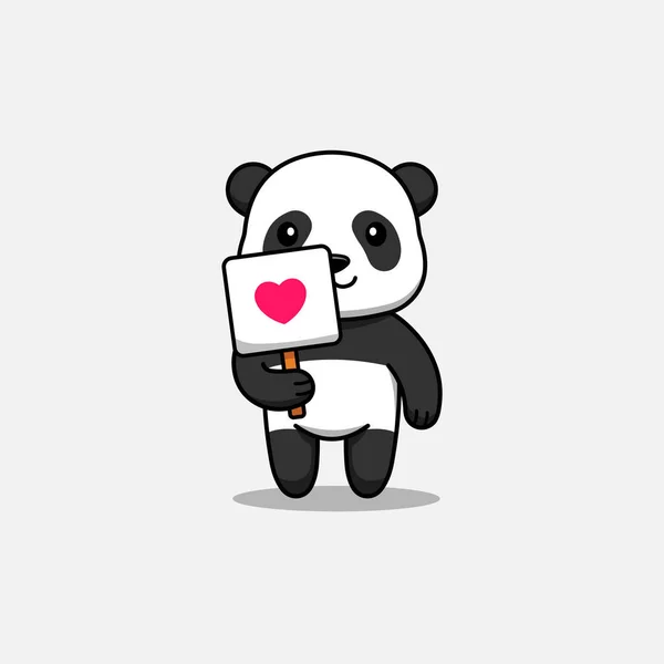 Bonito Panda Carregando Sinal Sobre Amor — Vetor de Stock