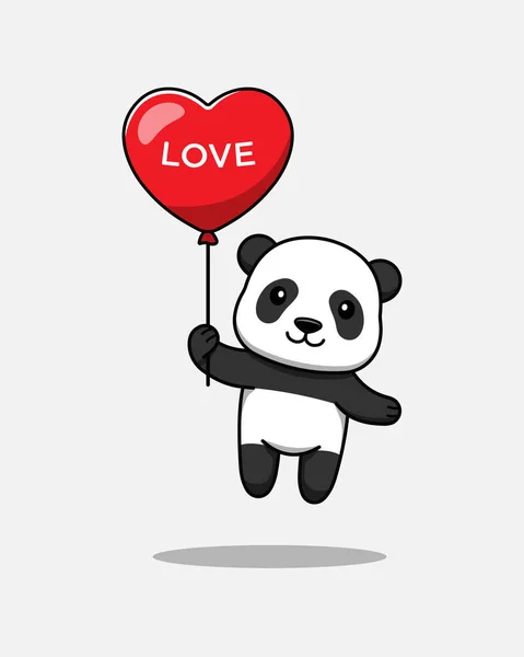 Niedlicher Panda Fliegt Mit Liebesballon — Stockvektor