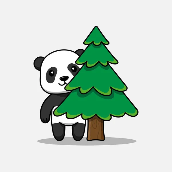 Leuke Panda Verstopt Achter Een Boom — Stockvector