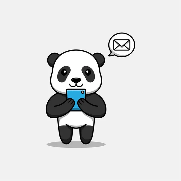 Niedlicher Panda Erhält Nachricht Auf Smartphone — Stockvektor